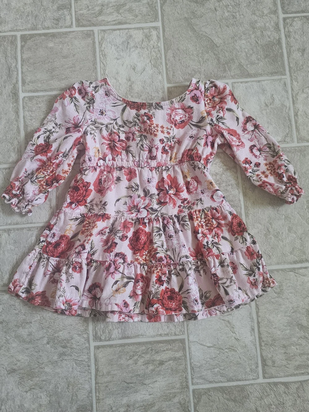 Old Navy Pink Floral Tiered Long-Sleeve Dress